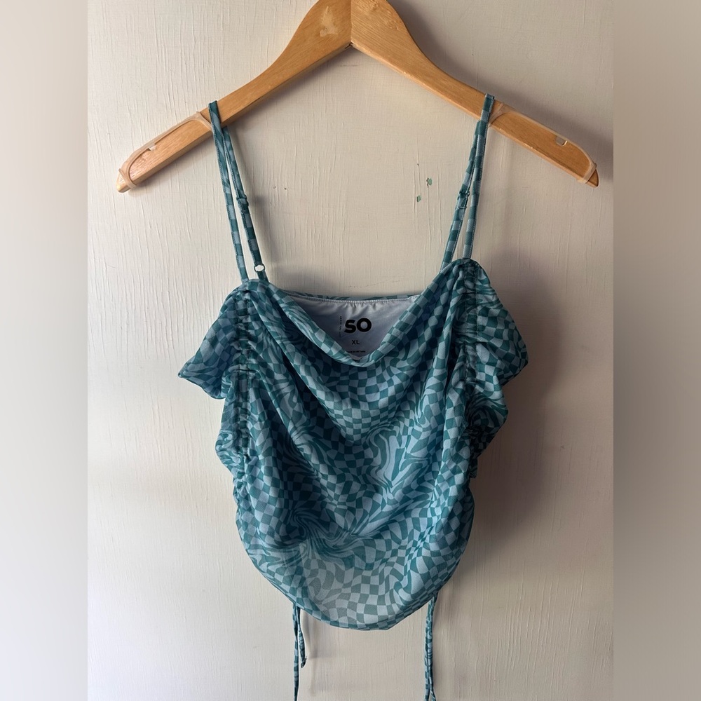 Blue Checkered Crop Top